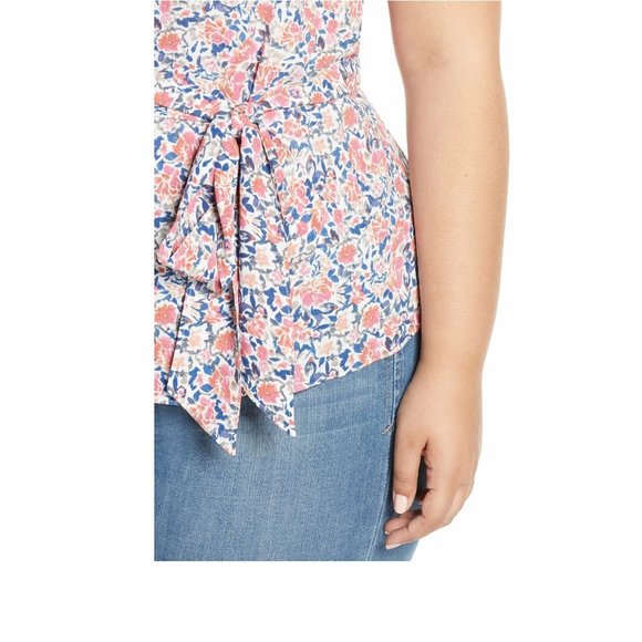 1.state Plus Size Women's Sunwashed Floral Wrap Top - Size 2X | Orange - Picture 4 of 5